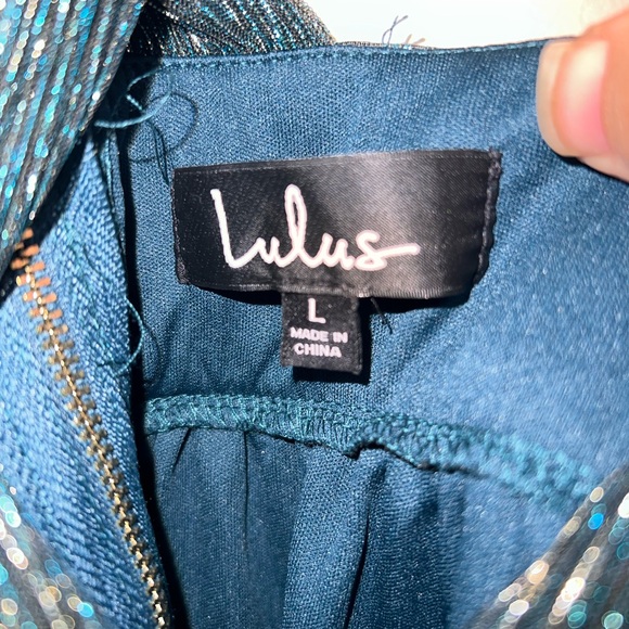 Lulu's Shimmering Teal Mini Dress - Picture 3 of 4